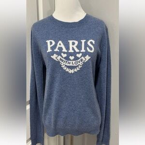 NWT MAGASCHONI 100% CASHMERE BLUE INTARSIAN KNIT 'PARIS WITH LOVE' SWEATER-LARGE